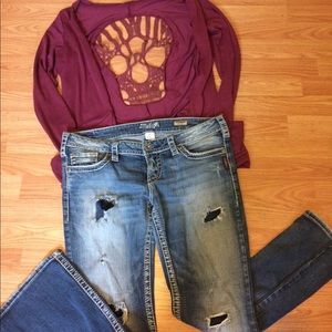 Pioneer boot cut distressed Silvers!